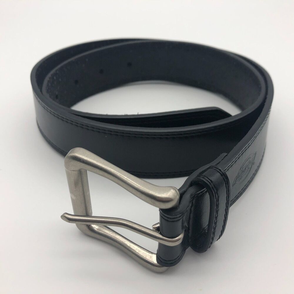 Dickies Leather Belt Mens Black Size 32 Silver Buckle 1 1/4" Wide